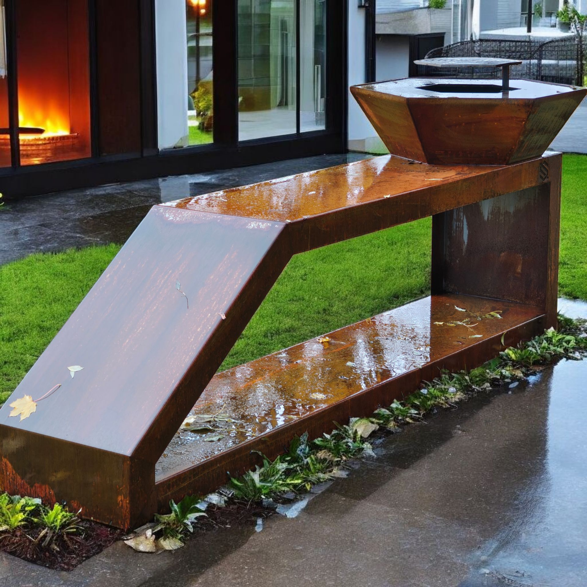 Grande table pour Foyer brasero hexagonal